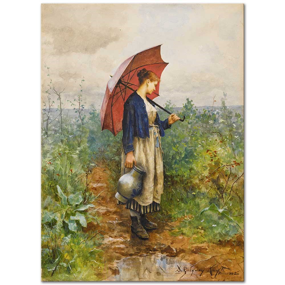 Daniel Ridgway Knight Su Taşıyan Şemsiyeli Kadın Kanvas Tablo