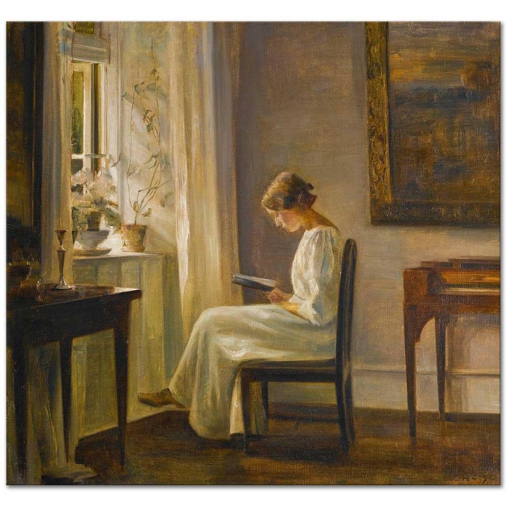 Carl Vilhelm Holsoe Sabah Işığında Okuma Kanvas Tablo