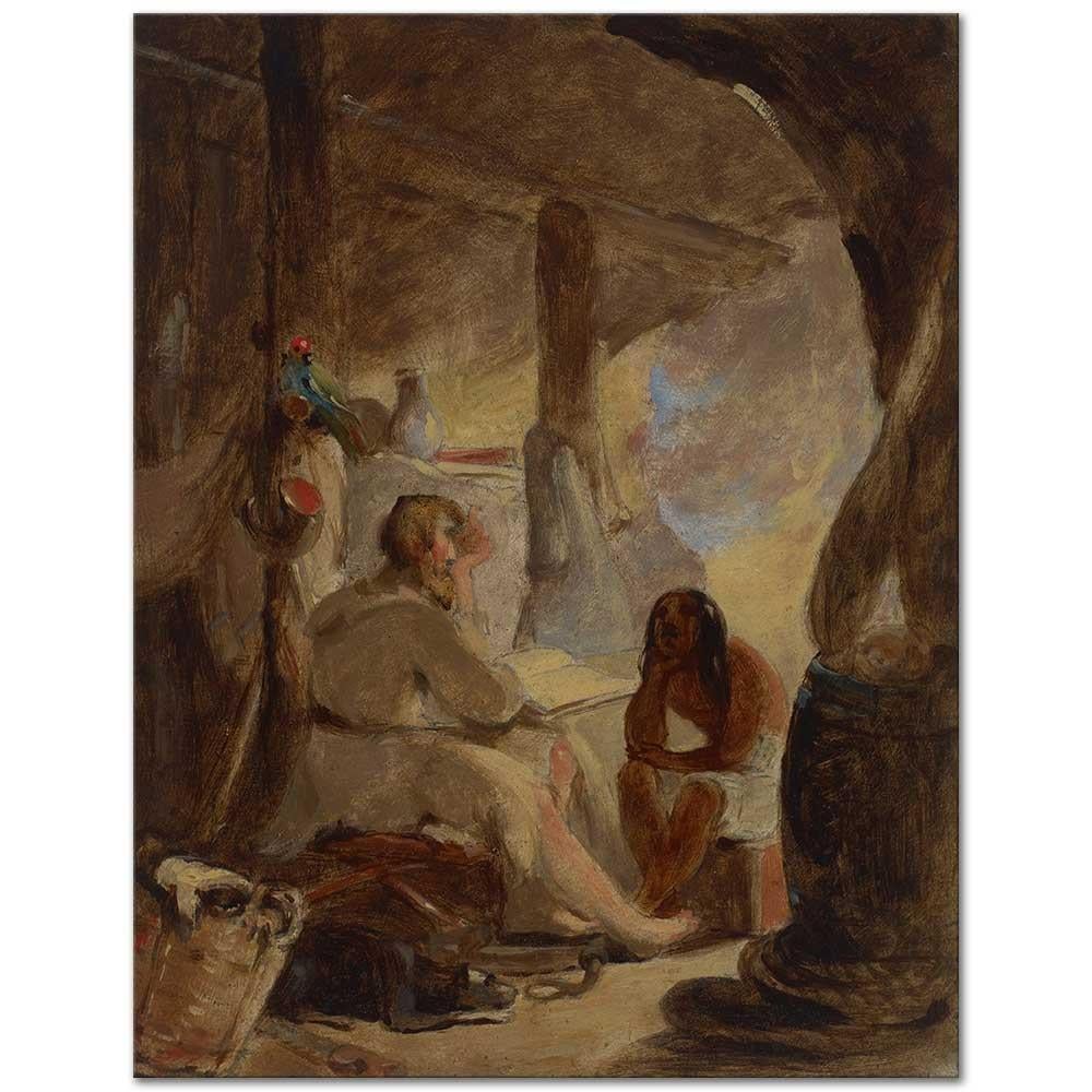 Thomas Sully Robinson Crusoe ve Cuma Mağarada Kanvas Tablo