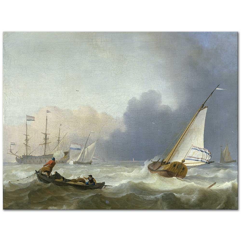 Ludolf Backhuysen Dalgalı Denizde Dutch Yatı Kanvas Tablo