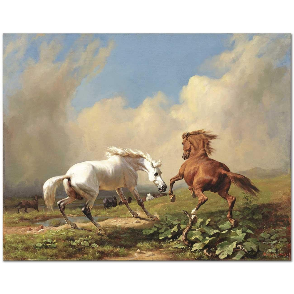 Rudolf Koller Yaklaşan Fırtınada Huysuzlaşan Atlar Kanvas Tablo