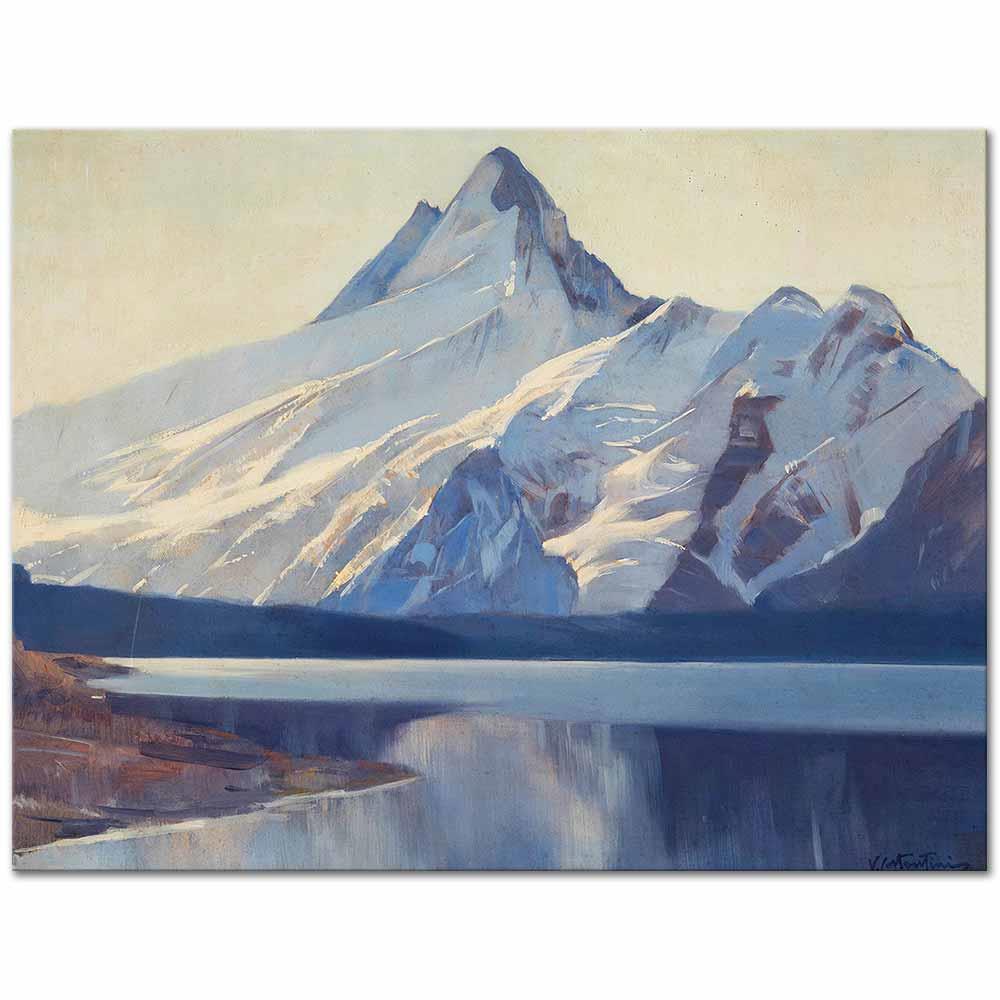 Virgilio Costantini Schreckhorn Tepesi ve Göl Manzarası Kanvas Tablo