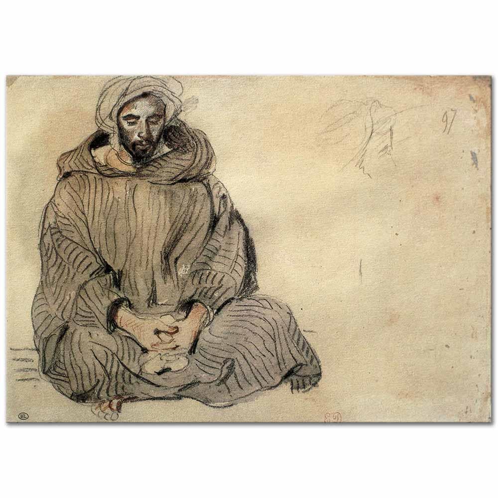 Eugene Delacroix Oturan Arap Kanvas Tablo