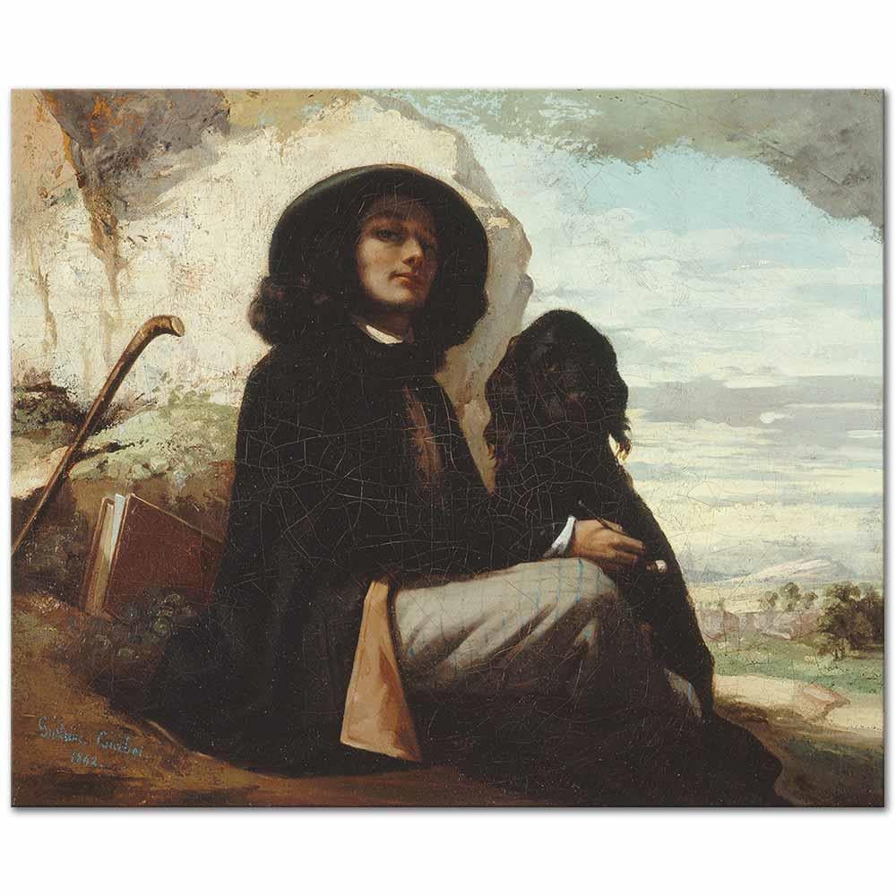 Gustave Courbet Kendi Portresi ve Siyah Köpek Kanvas Tablo