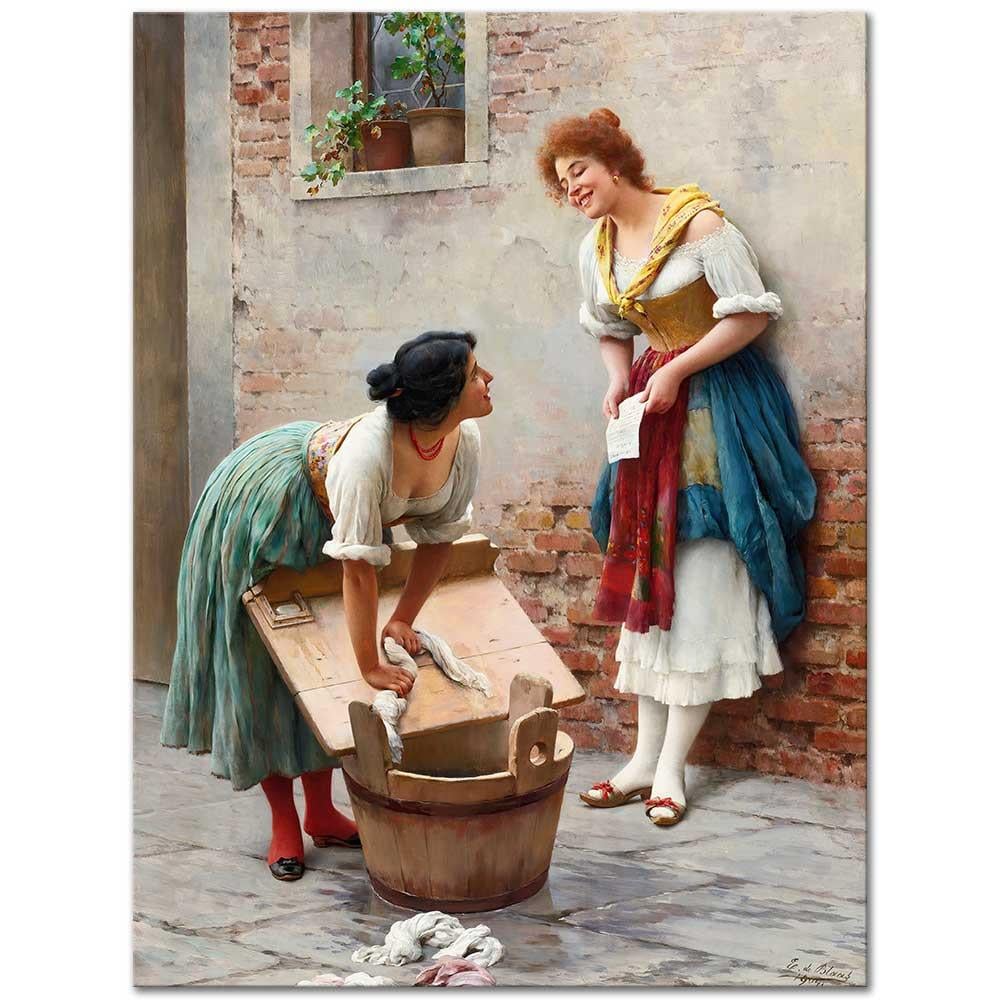 Eugene de Blaas Dedikodu Kanvas Tablo