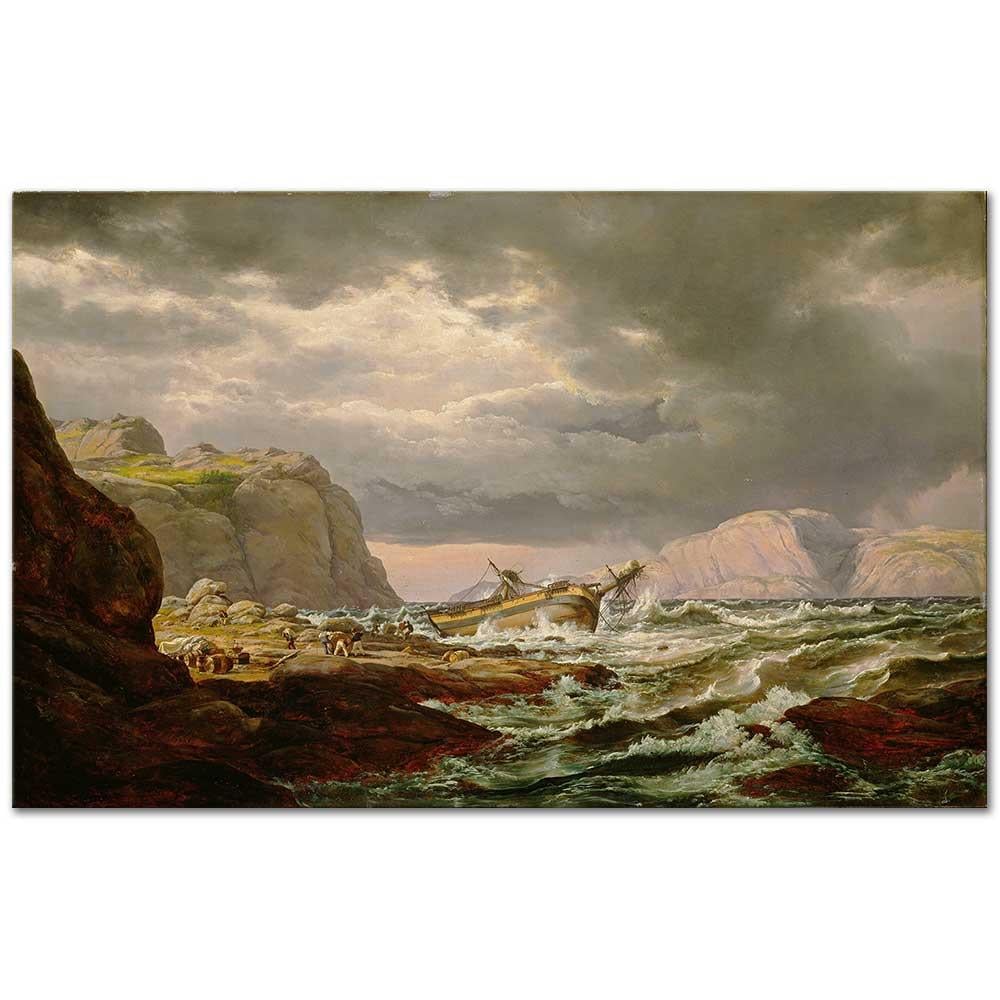 Johan Christian Dahl Norveç Kıyısında Gemi Kazası Kanvas Tablo