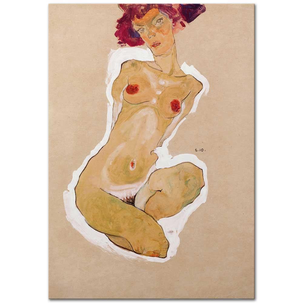 Egon Schiele Çömelmiş Nü Kanvas Tablo