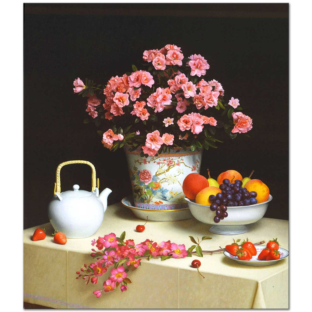 Stephen Gjertson Meyve ve Çiçekli Natürmort Kanvas Tablo