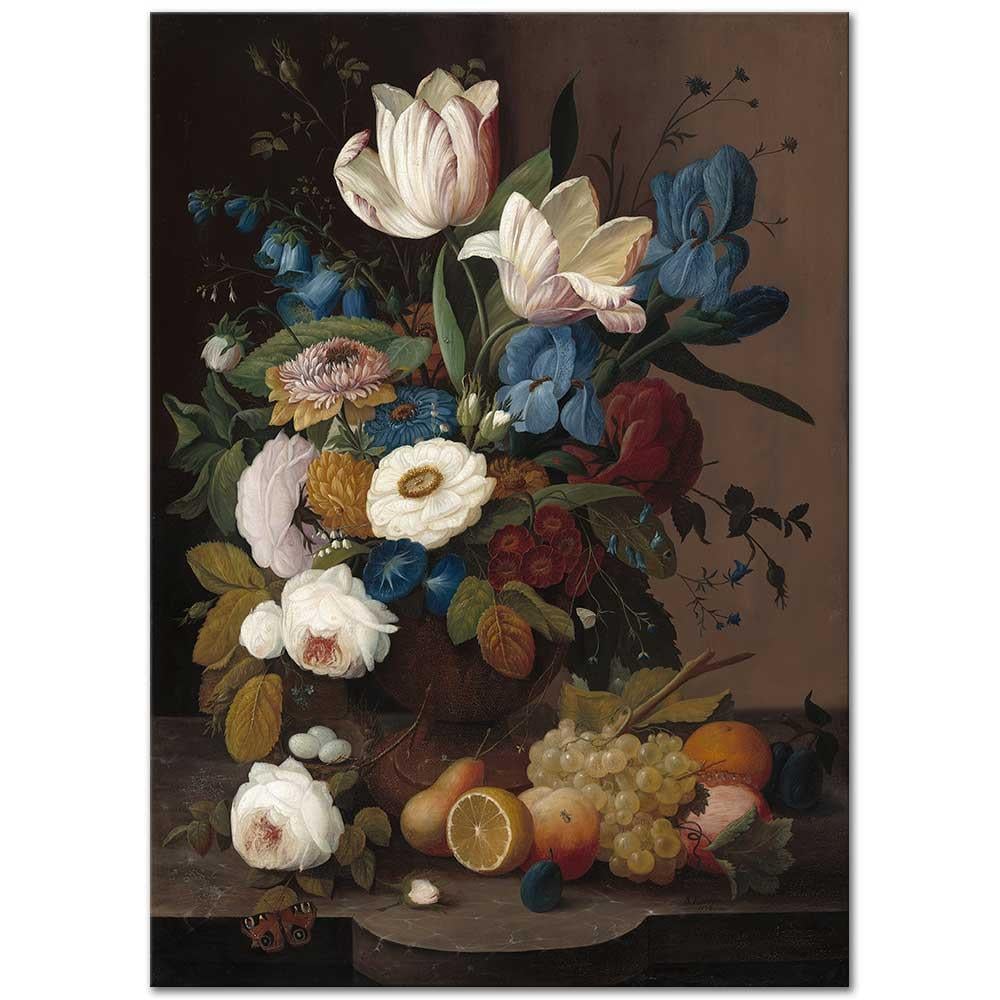 Severin Roesen Çiçekler ve Meyveler ile Natürmort Kanvas Tablo
