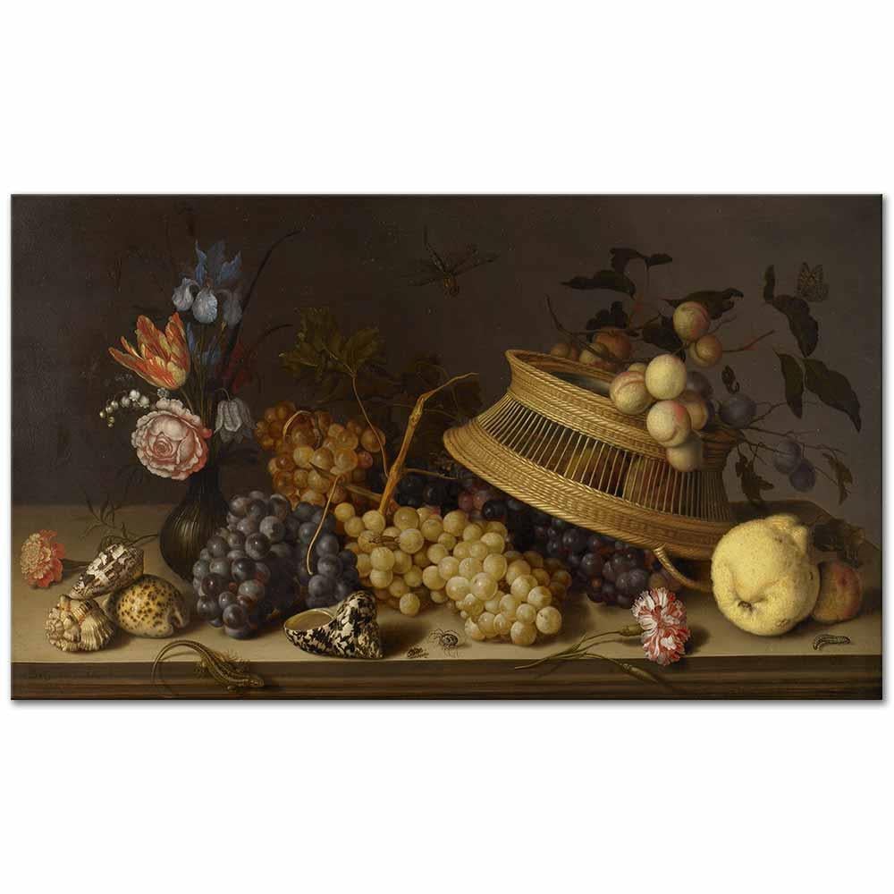 Balthasar van der Ast Çiçek, Meyve ve Deniz Kabukları ile Natürmort Kanvas Tablo