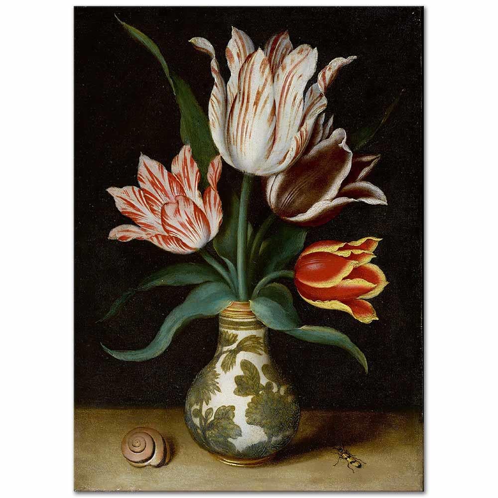 Ambrosius Bosschaert the Elder Wan-Li Vazoda Dört Lale Kanvas Tablo