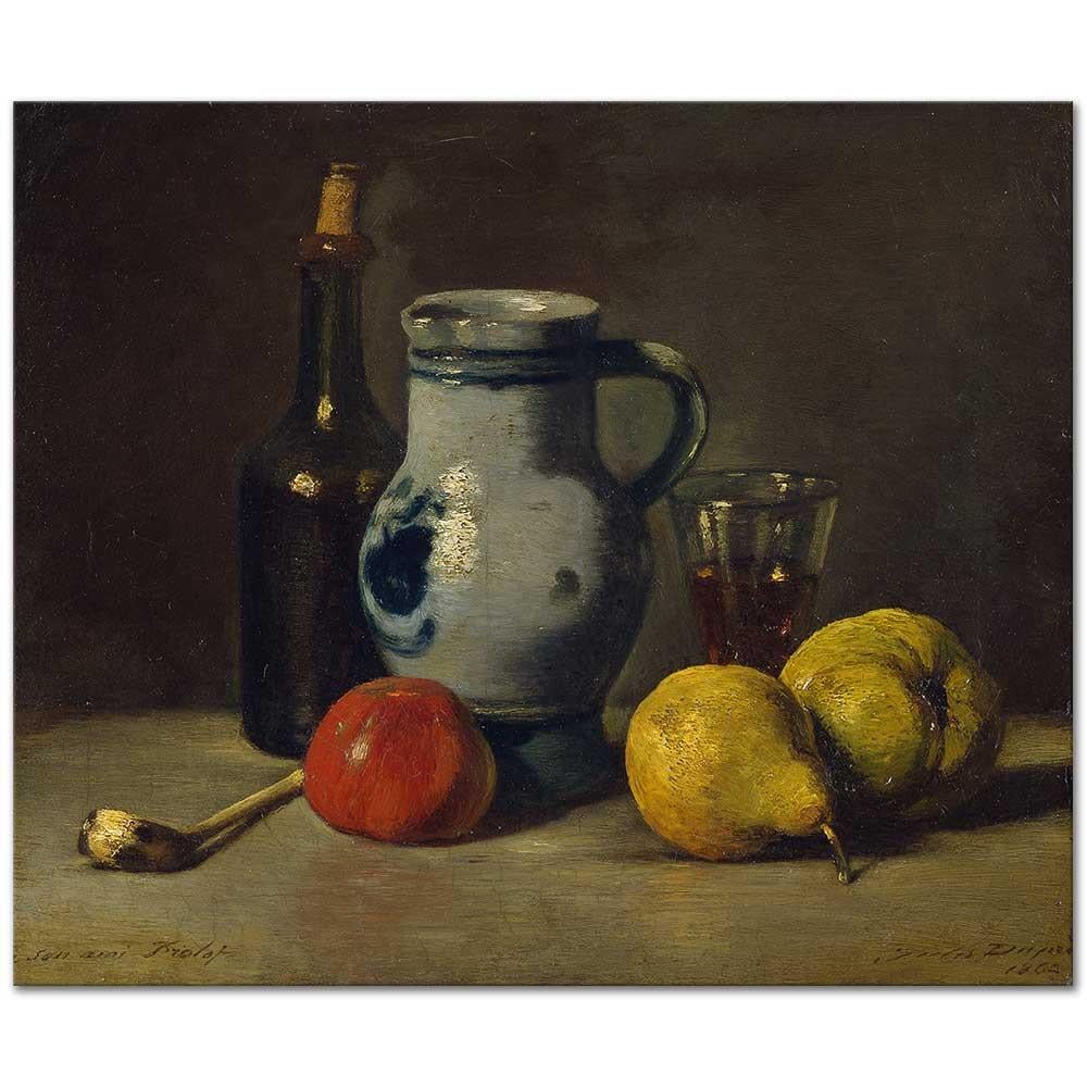 Jules Dupre Gri Sürahili Natürmort Kanvas Tablo