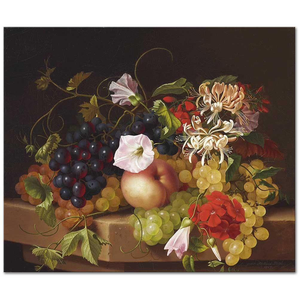 Adelheid Dietrich Çiçekli ve Meyveli Natürmort Kanvas Tablo