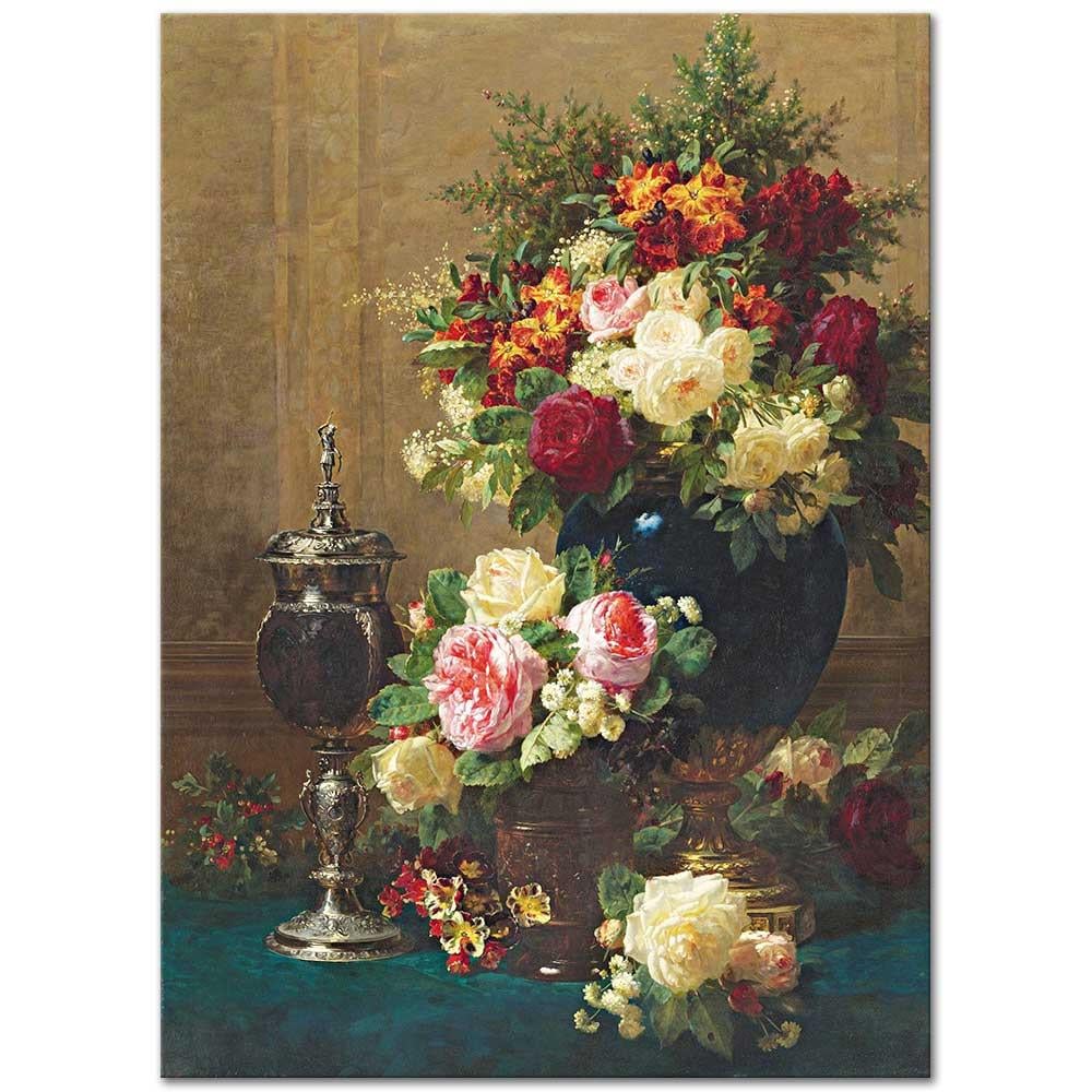 Jean Baptiste Robie Çiçekler ile Natürmort Kanvas Tablo