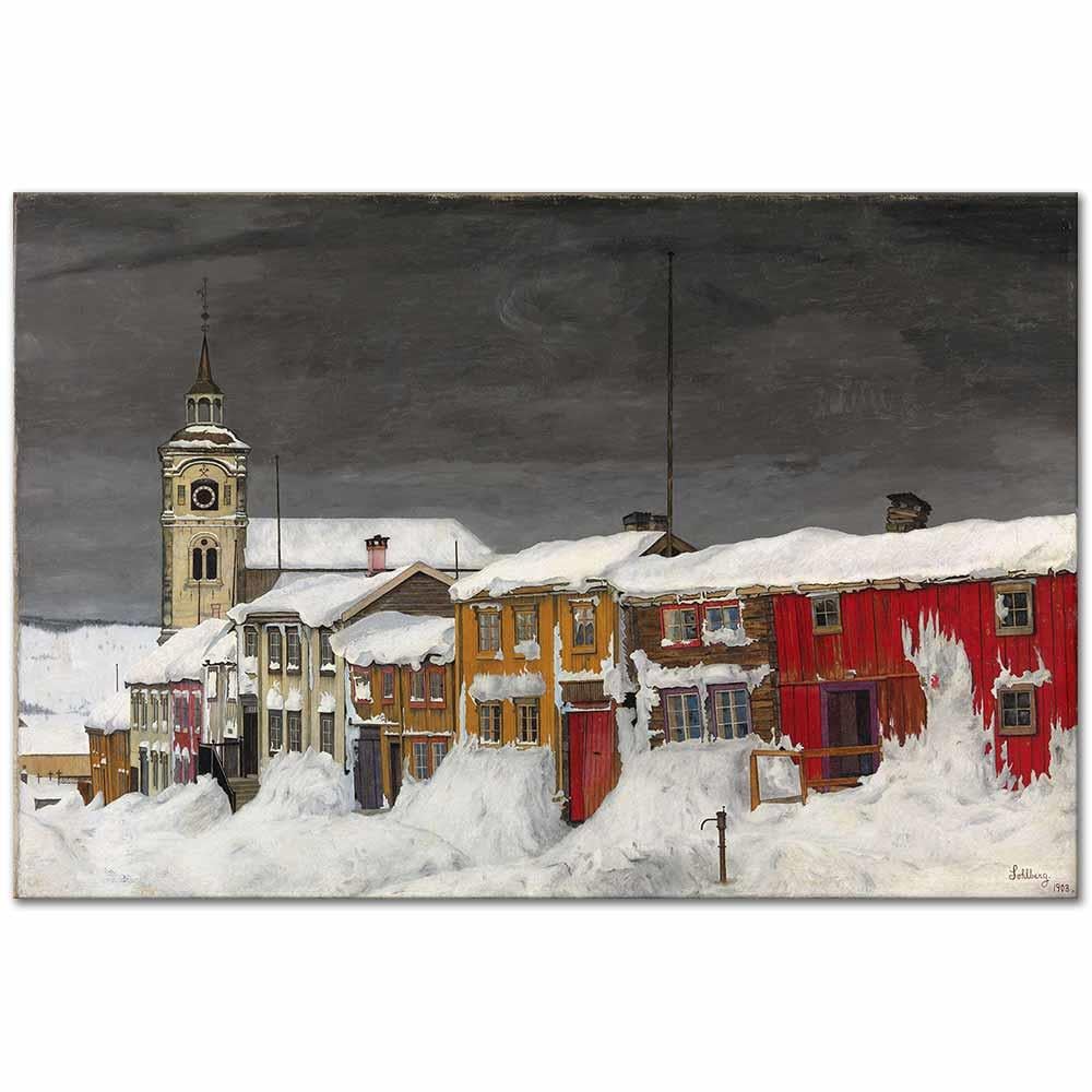 Harold Sohlberg Kışın Røros'ta Bir Sokak Kanvas Tablo