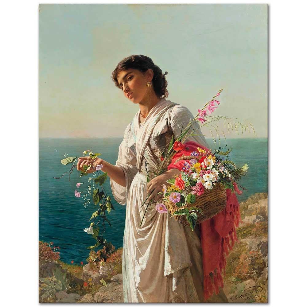 Sophie Gengembre Anderson Çiçekçi Kız, Capri Kanvas Tablo