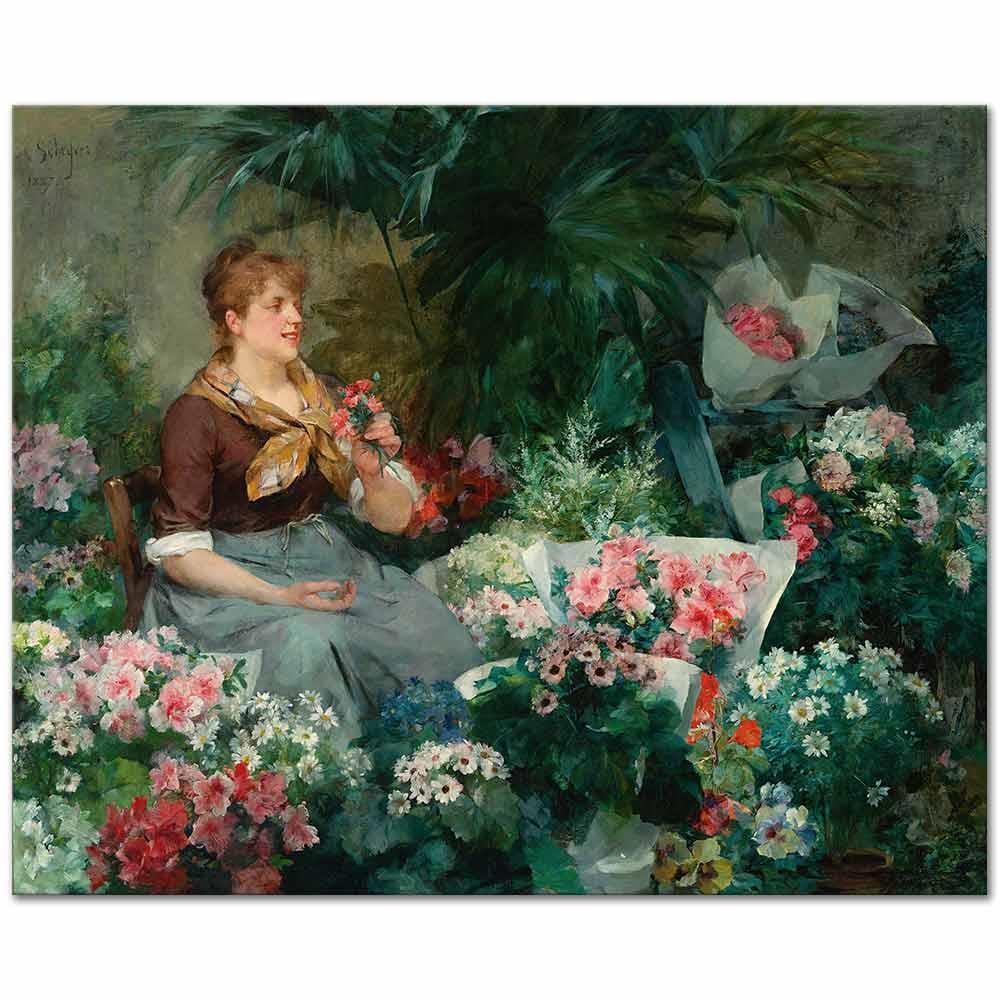 Louis Marie de Schryver Çiçek Satıcısı Kanvas Tablo