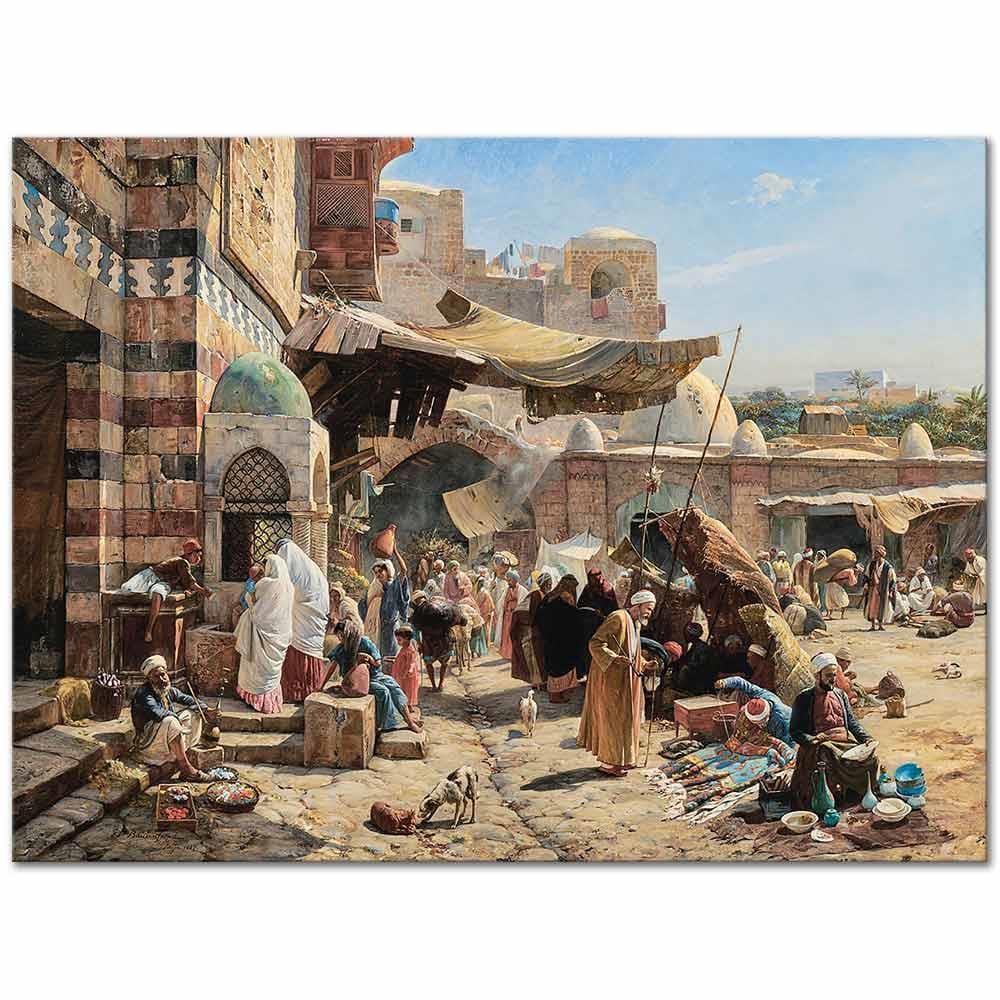 Gustav Bauernfeind Pazar Yeri Kanvas Tablo