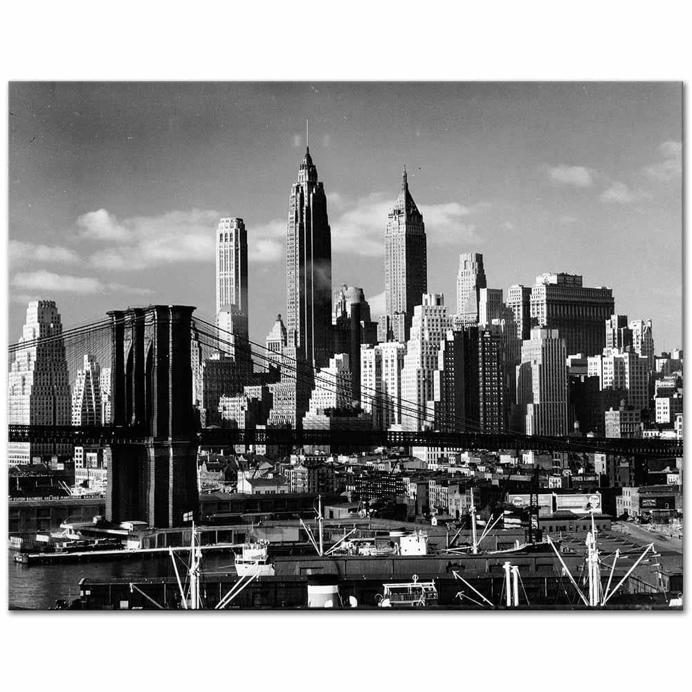 Andreas Feininger Şehir Silueti ve Brooklyn Köprüsü Kanvas Tablo