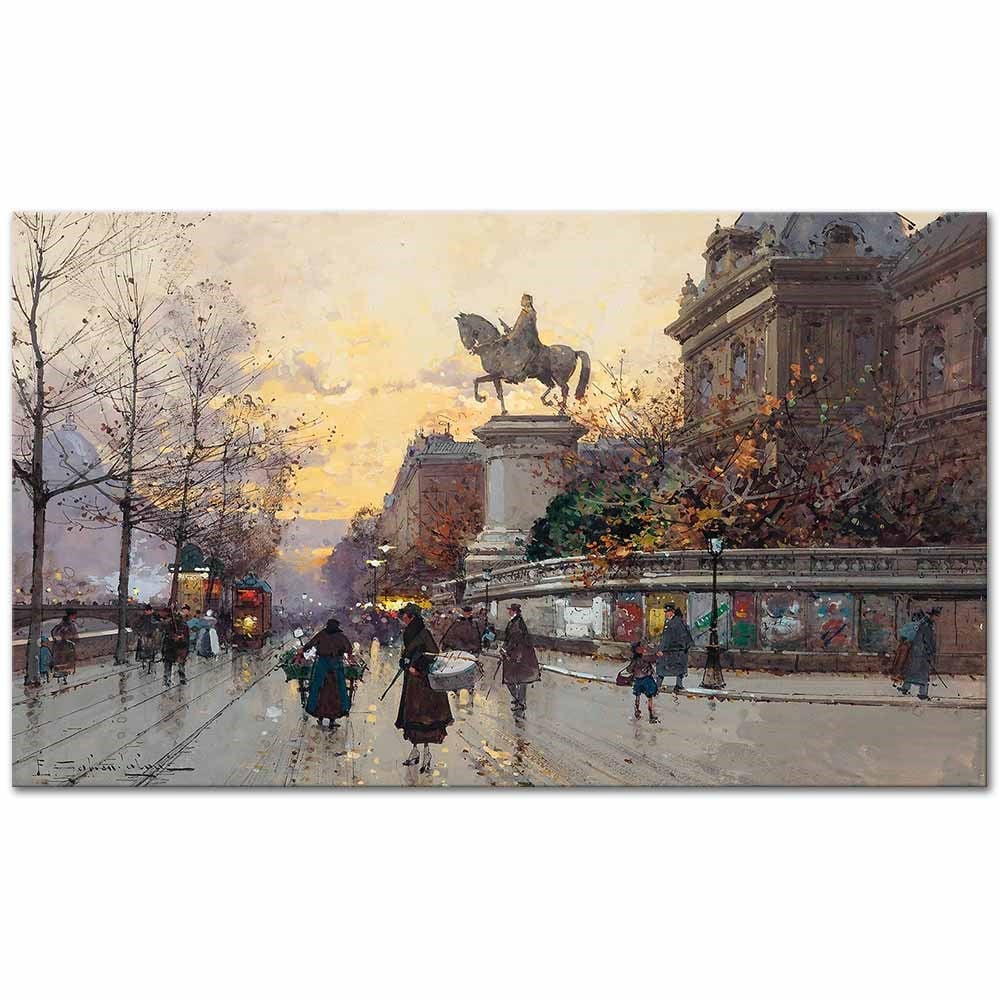 The Statue of Etienne Marcel by Eugene Galien Laloue as Fine Art Print