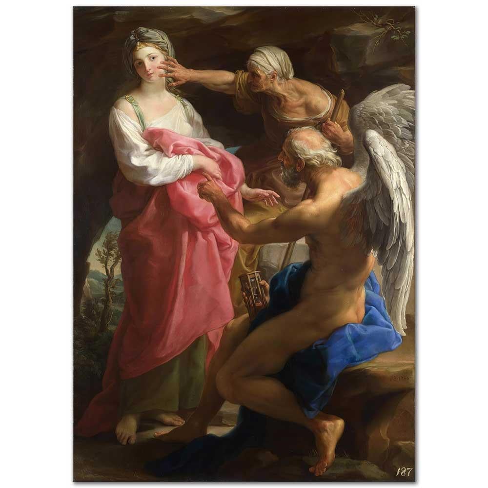 Pompeo Batoni Zaman Yaşlılığa Güzelliği Yok Etmesini Emrederken Kanvas Tablo