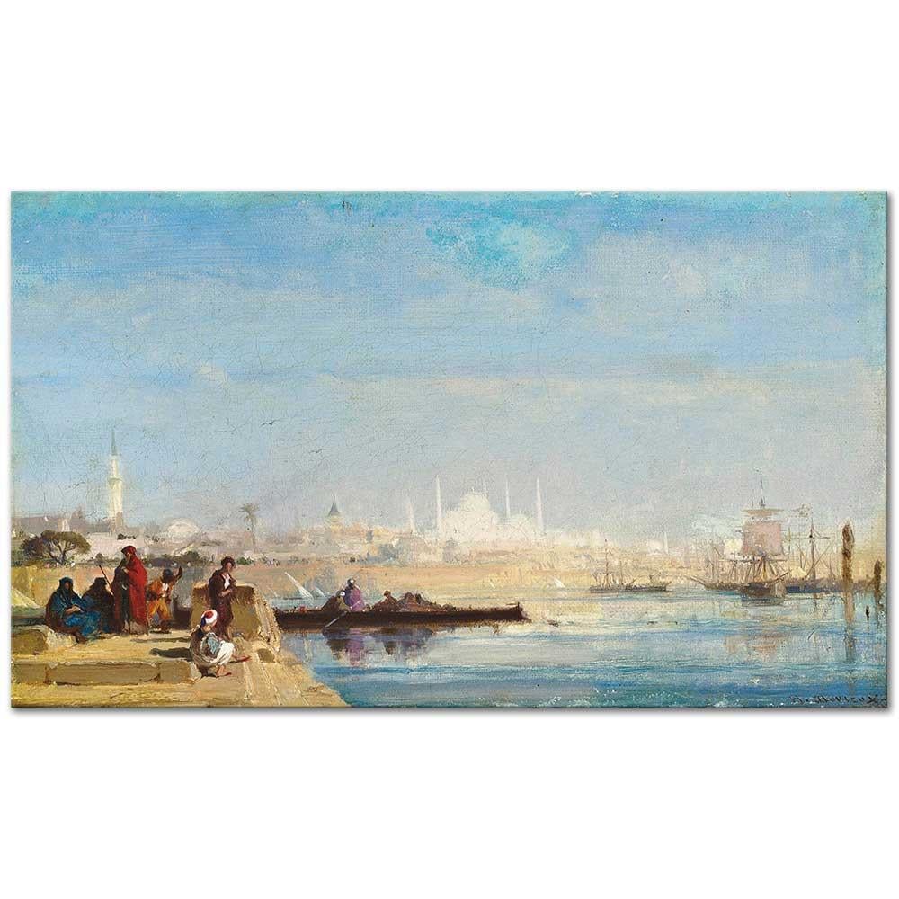 Henri Duvieux Boğaz'da Rıhtımda Bekleyen Türkler Kanvas Tablo