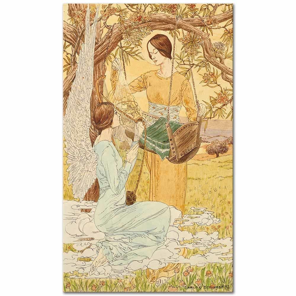 Carlos Schwabe Beşiğin Başında İki Kadın Kanvas Tablo