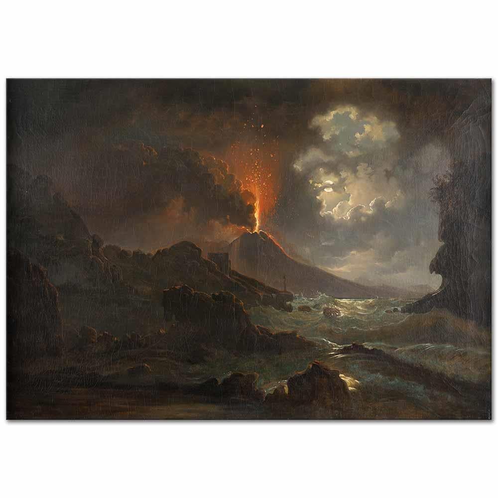 Josef Rebell Vezüv Yanardağı Gece Lav Püskürürken Kanvas Tablo