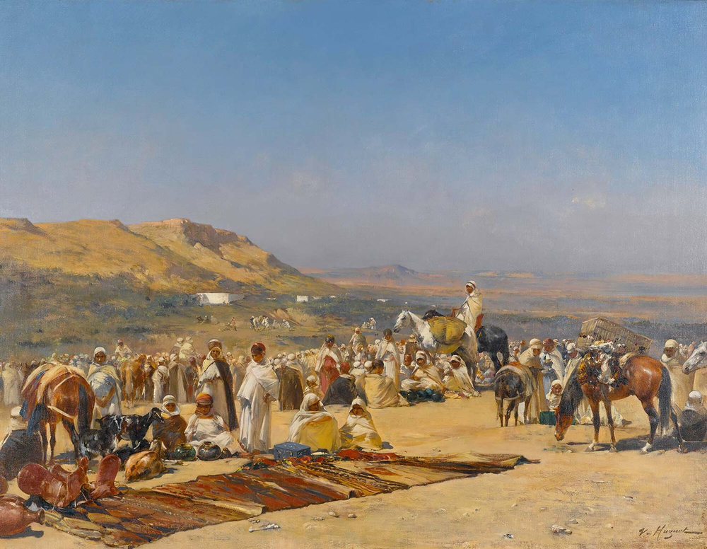 Victor Huguet Market In The Desert Art Print