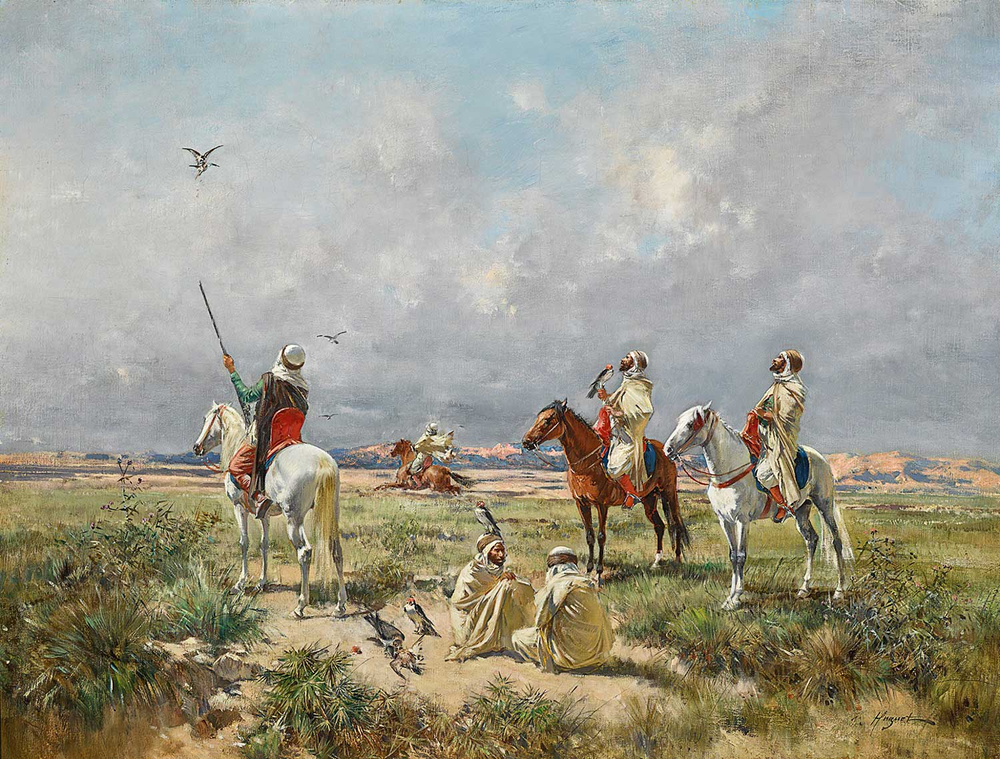 Victor Huguet Şahin Uçuran Avcılar Kanvas Tablo