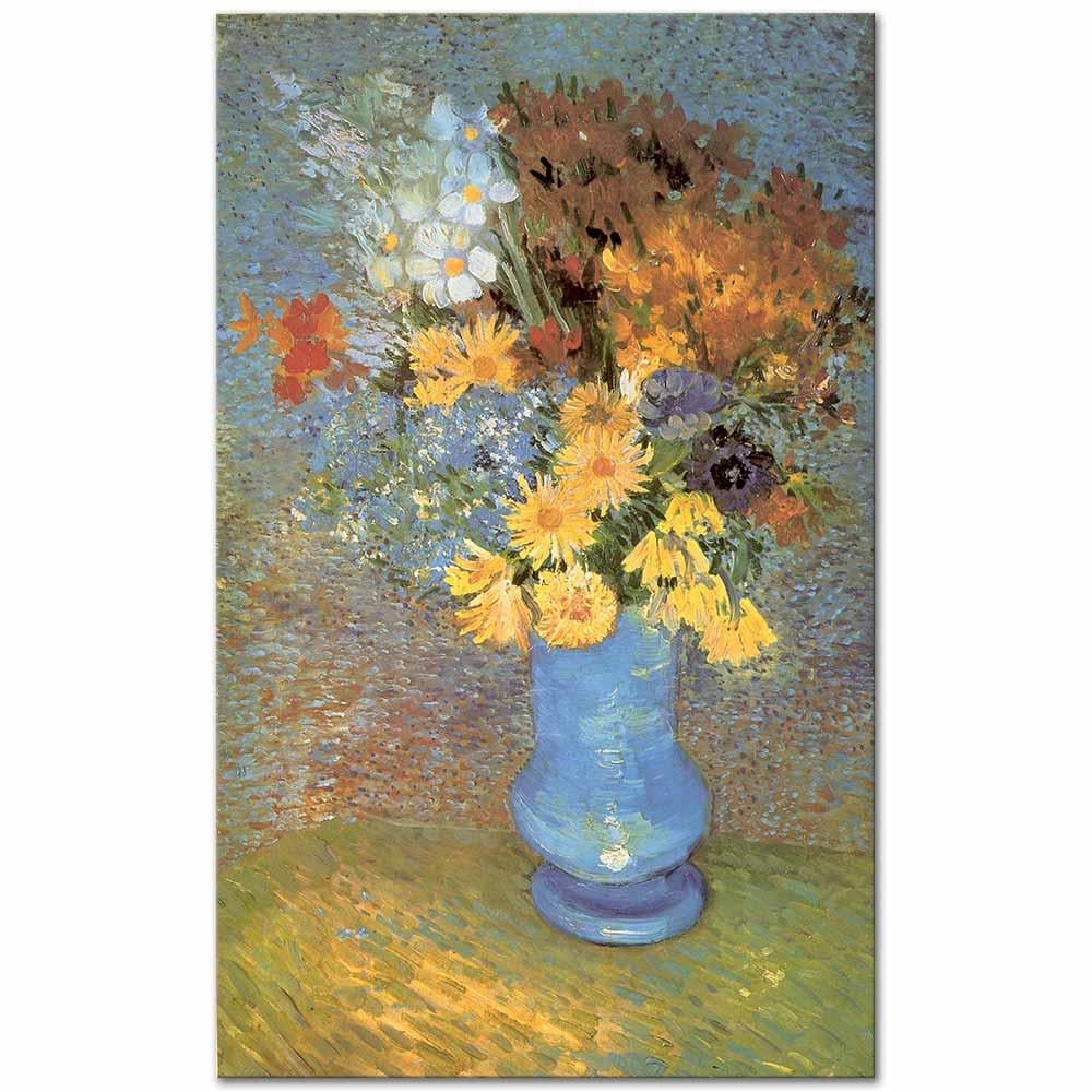 Vincent van Gogh Mavi Vazoda Çiçekler Kanvas Tablo
