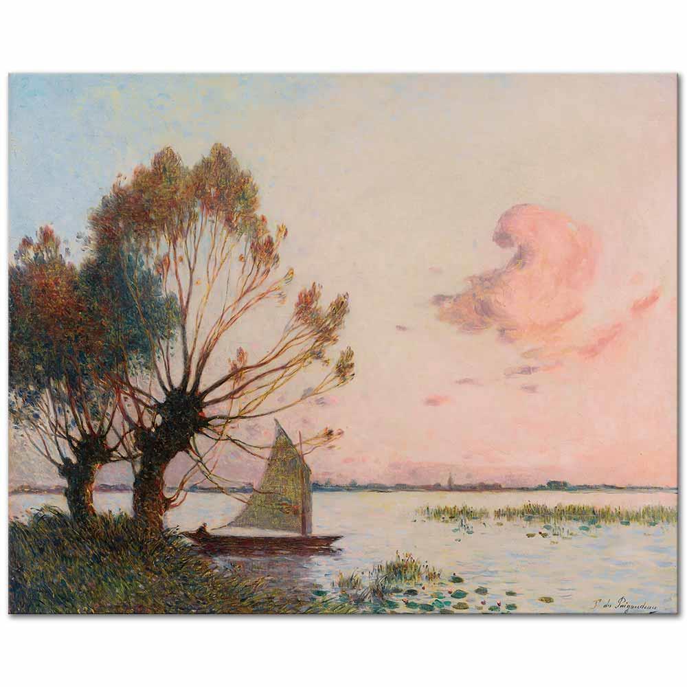 Ferdinand du Puigaudeau La Grande Brière Kıyısında Yelkenli Kanvas Tablo