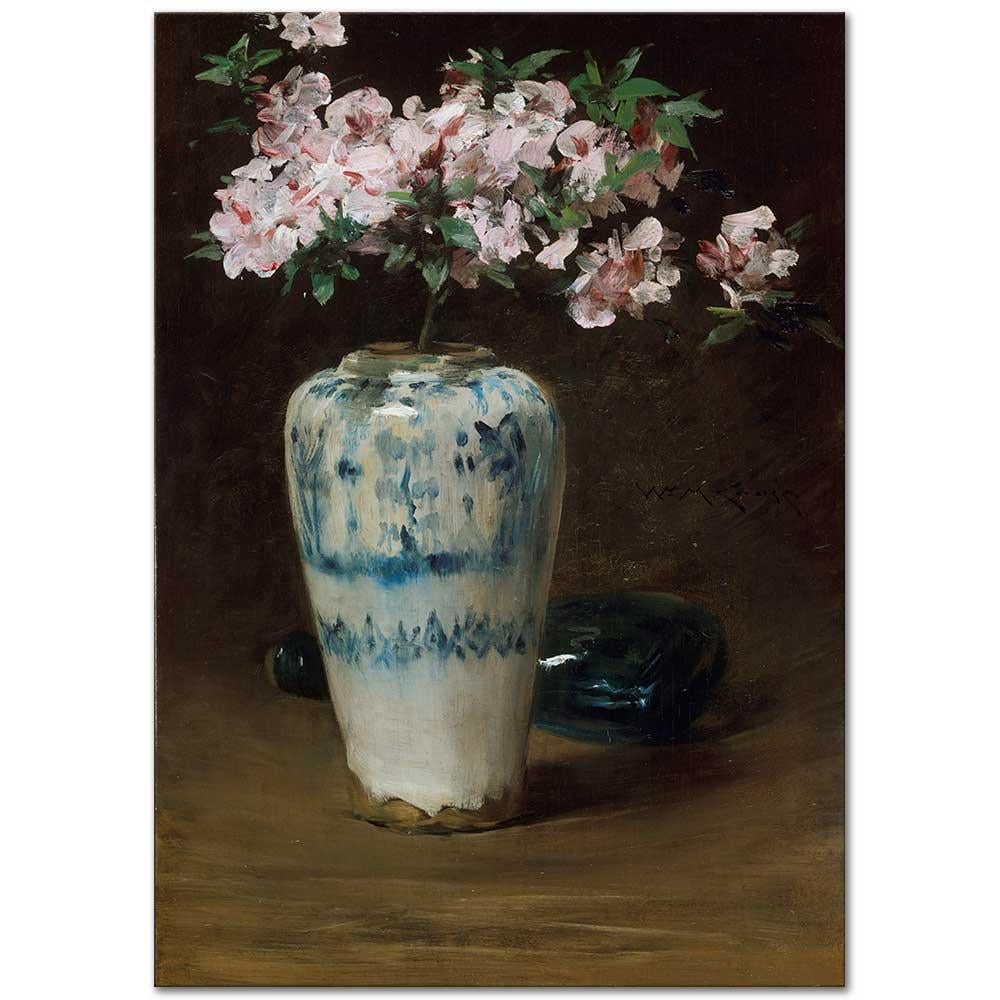 William Merritt Chase Çin Vazosunda Pembe Açelyalar Kanvas Tablo
