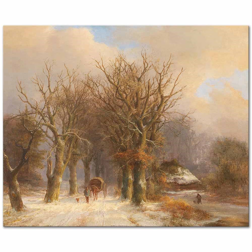 Johann Bernhard Klombeck Kış Manzarasında At Arabası Kanvas Tablo