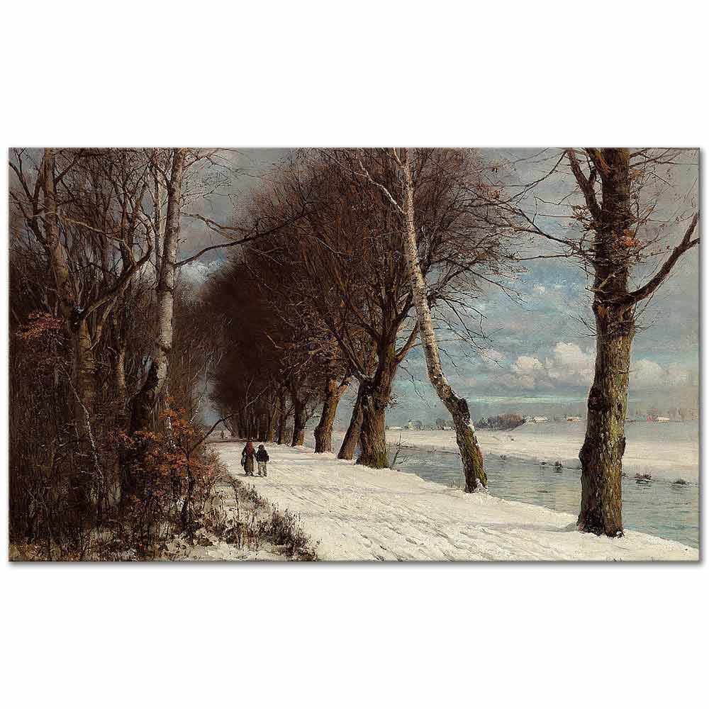 Anders Andersen-Lundby Yürüyüş Yapanlar ile Kış Manzarası Kanvas Tablo