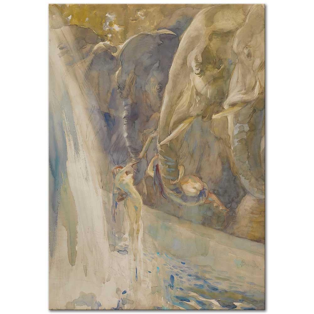 Paul Albert Besnard Genç Kadınları Kaldıran Filler Kanvas Tablo