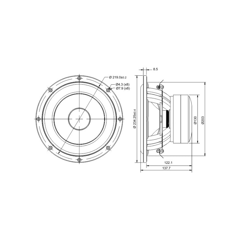 SB Acoustics SB23MFCL45-8 SUB özellikli Woofer