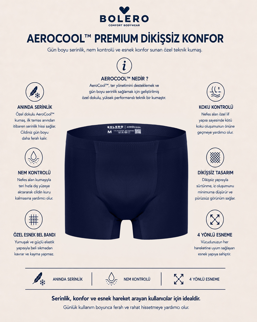 Erkek Aerocool Dikişsiz Boxer Lacivert