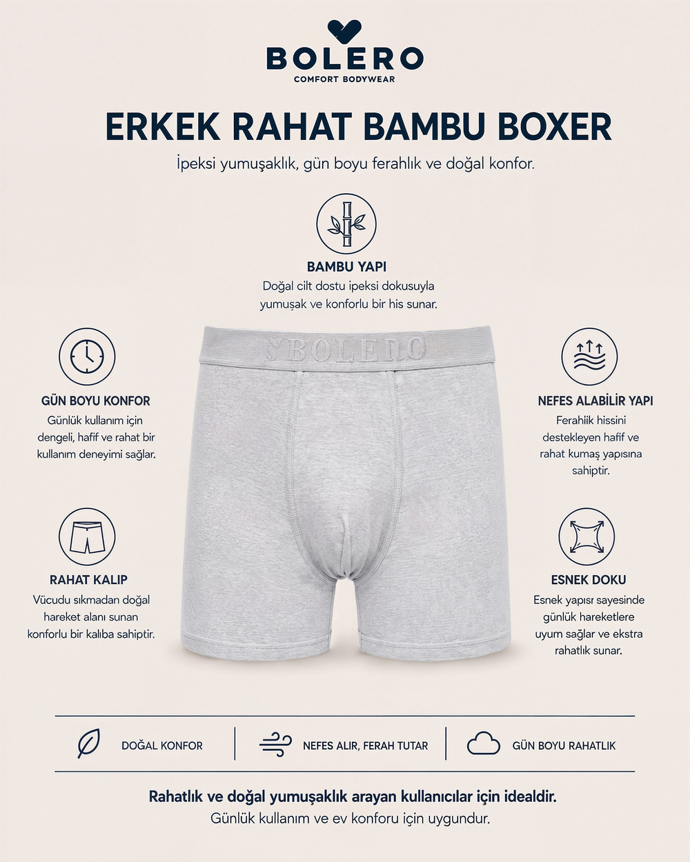 Erkek Bambu Boxer Füme 