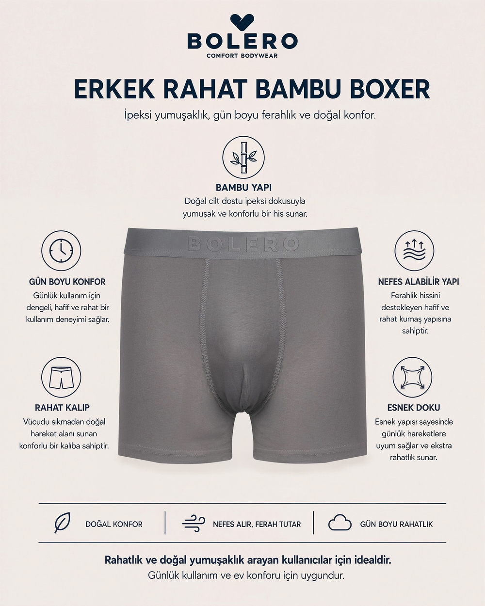 Erkek Bambu Boxer Füme 