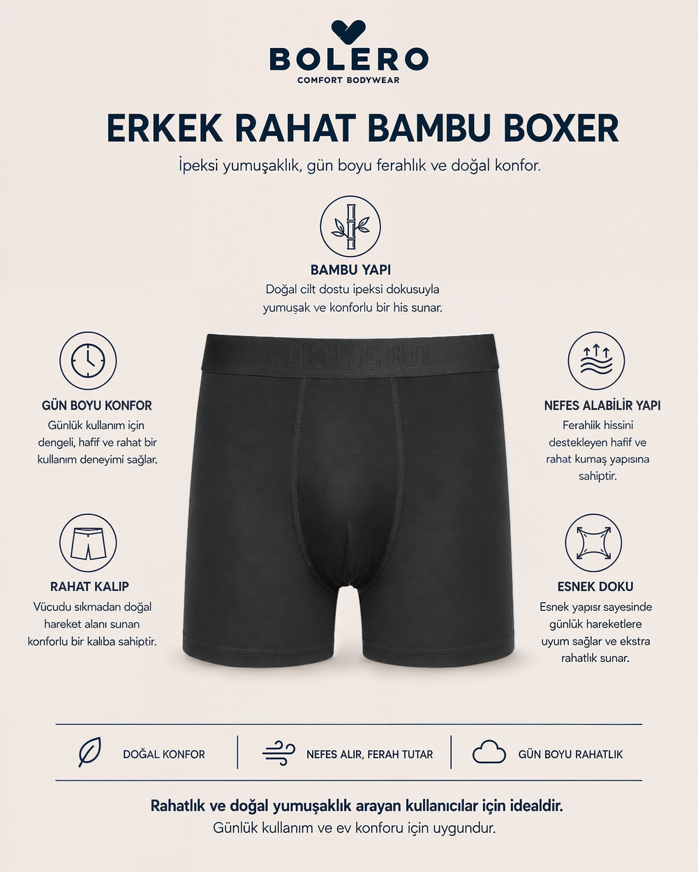 Erkek Bambu Boxer Siyah