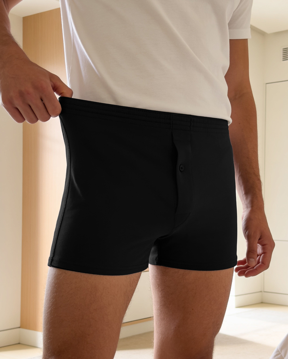 Erkek Havlu Bel Düğmeli Boxer Siyah