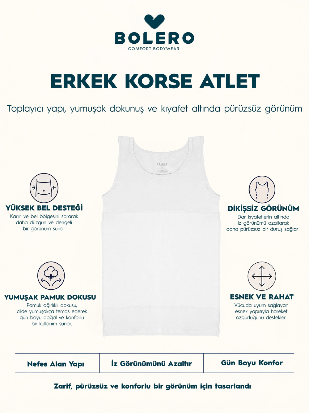 Erkek Korse Atlet Beyaz