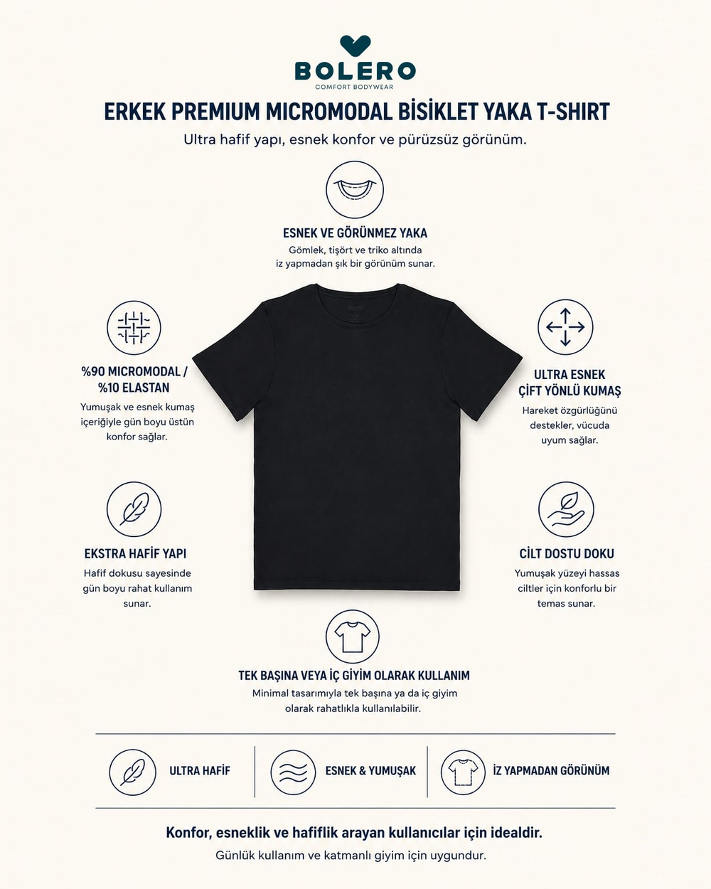 Erkek Premium Micromodal Bisiklet Yaka Fanila Siyah