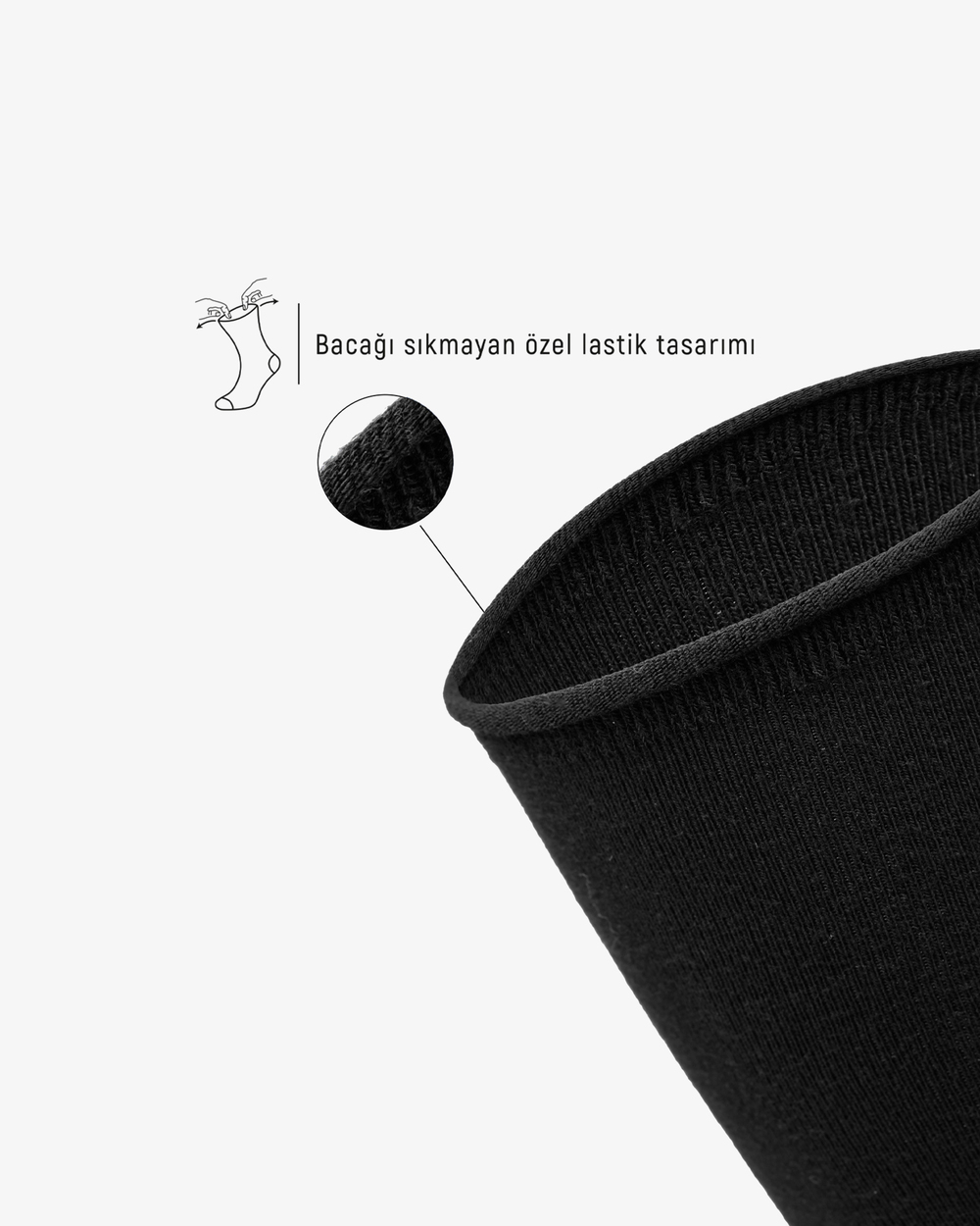 Erkek Premium Roll Top Lastiksiz Dikişsiz Bambu Çorap Siyah