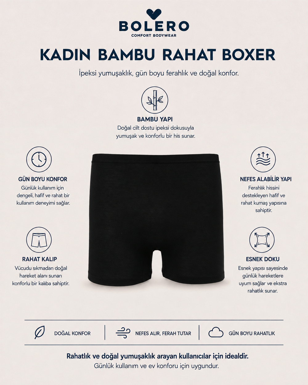 Kadın Bambu Boxer Külot Siyah