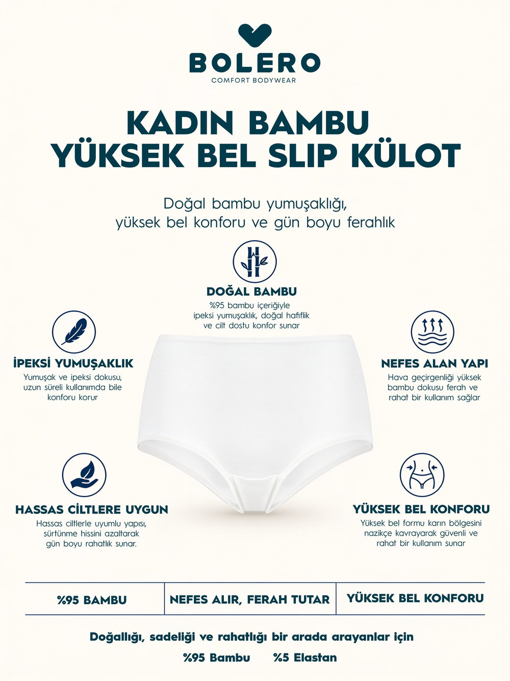 Kadın Bambu Yüksek Bel Slip Külot Beyaz