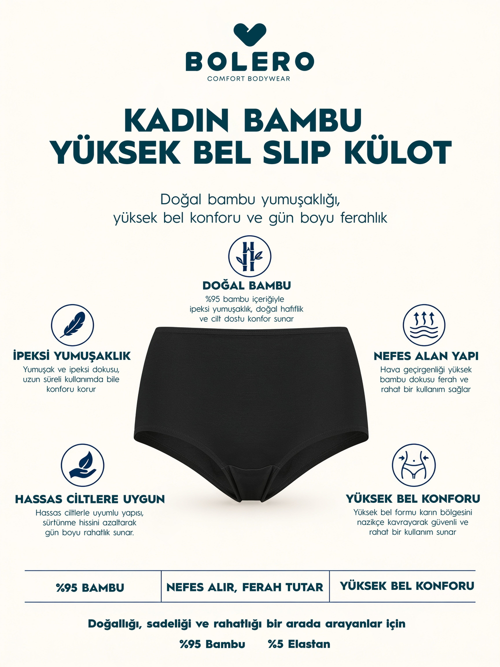 Kadın Bambu Yüksek Bel Slip Külot Siyah