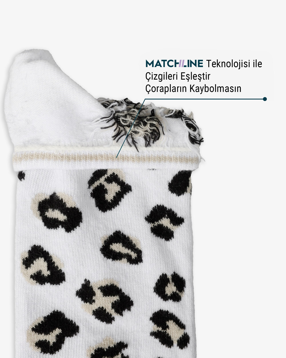 Kadın Dikişsiz Pamuk Patik Leopar Desenli Beyaz