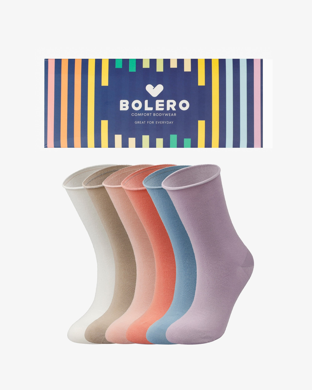 Kadın Dikişsiz Roll Top Lastiksiz 6LI Bambu Çorap Pastel Renkler